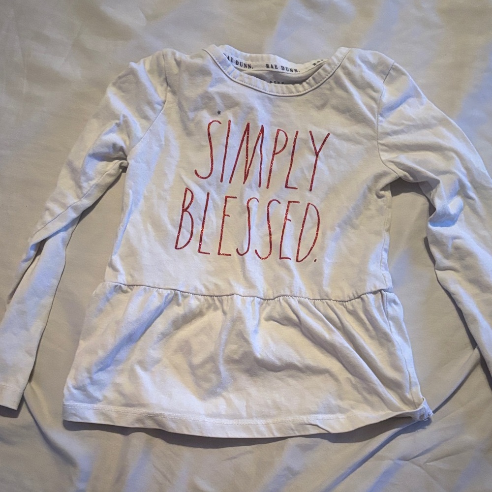 Rae Dunn Simply Blessed Kids Long Sleeve Shirt - White and Red